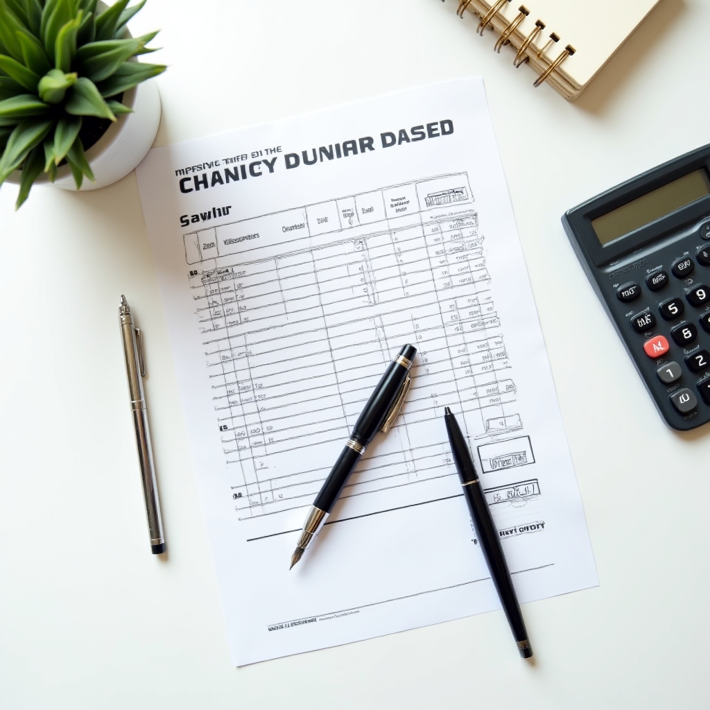 Close-up of a payslip document on a desk with a pen, showing income and deductions columns, focused professional overhead shot